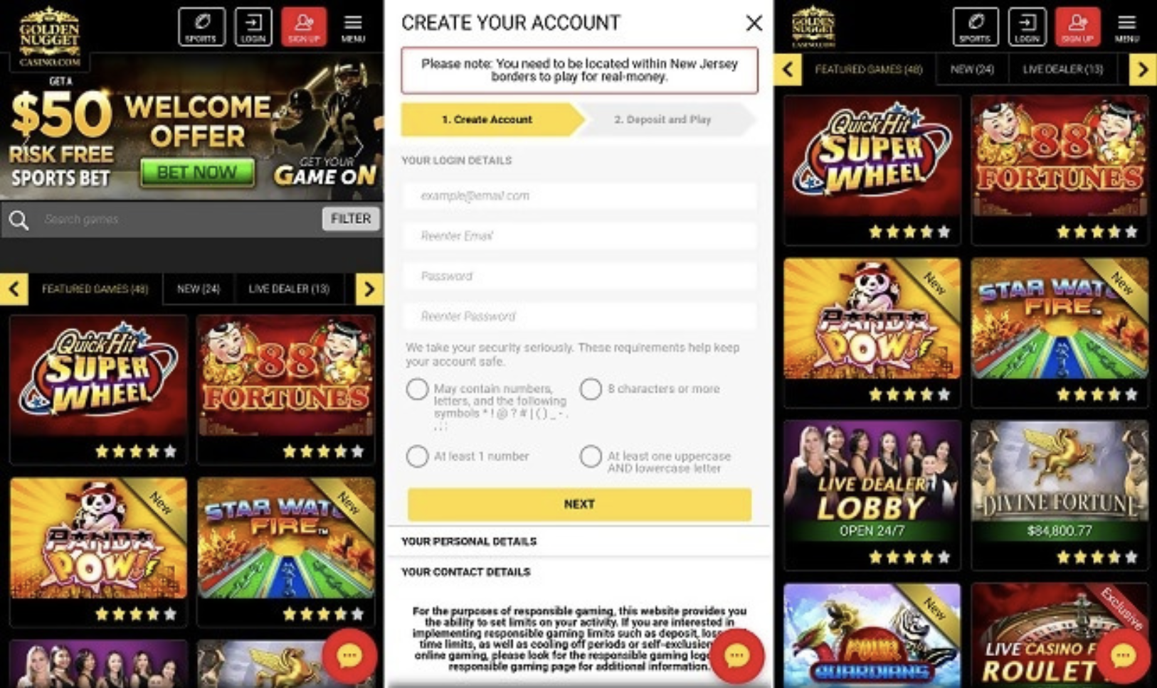 golden nugget online casino login